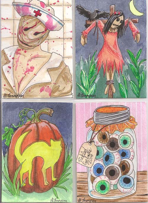 Silent Hill Nurse, Scarecrow Girl, Cat Jack o lantern,  Jar of Eyeballs