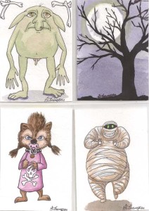 drawlloween: goblin, moon, werewolf, mummy
